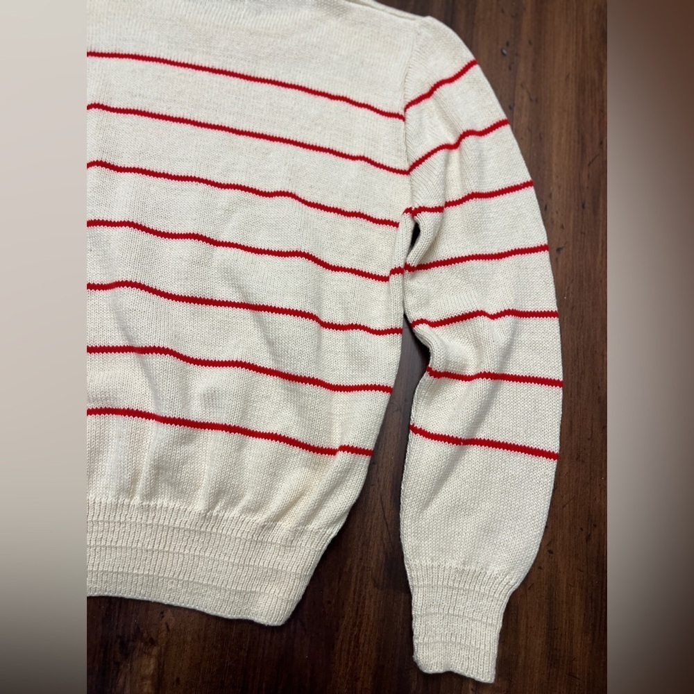 Par Four Sweater Vintage 90’s Deadstock Cream Red Stripes 100% Cotton Golf EUC - Picture 5 of 15